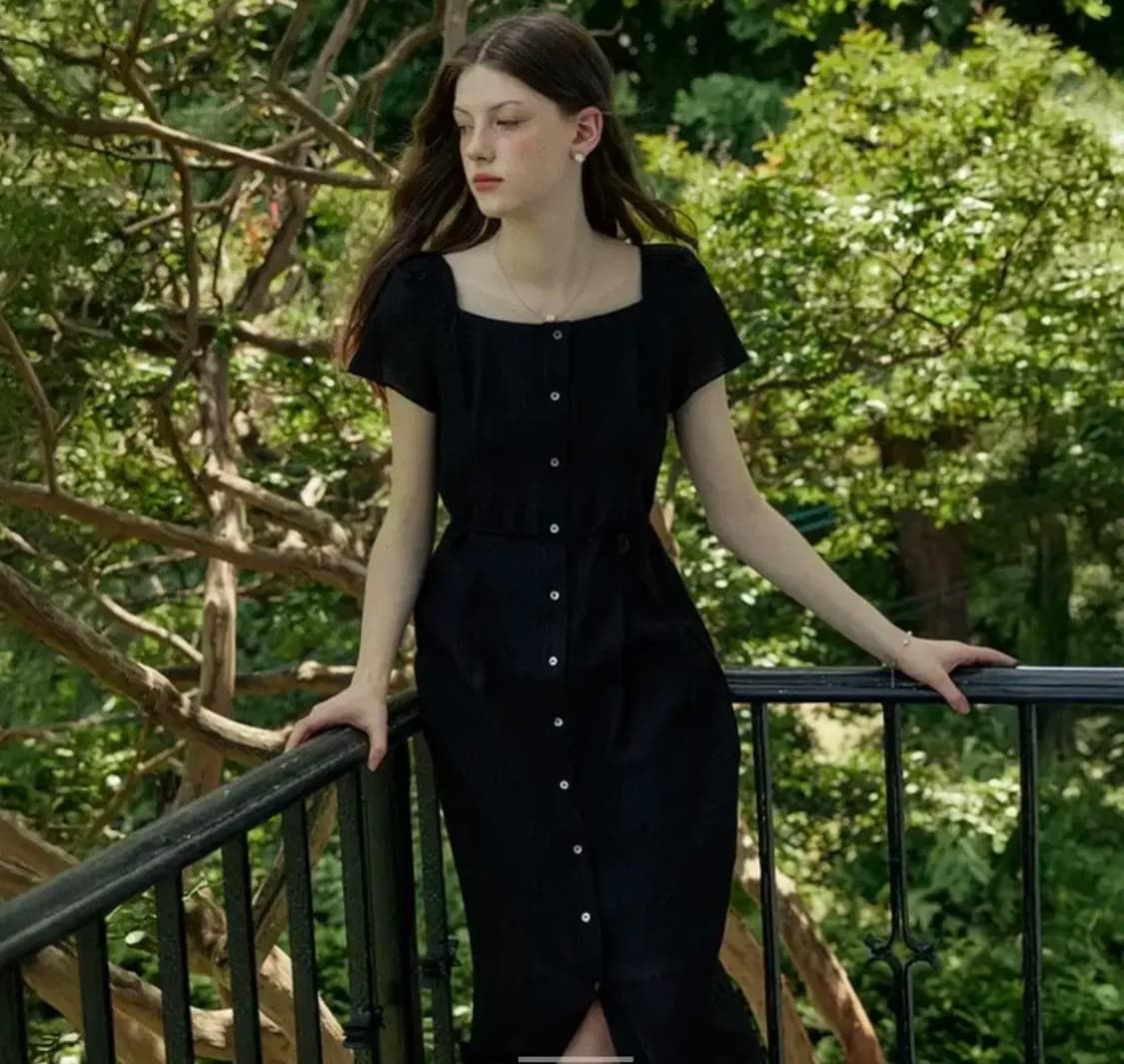 어다울 스퀘어넥 슬림 롱 드레스 원피스 블랙 상품이미지1