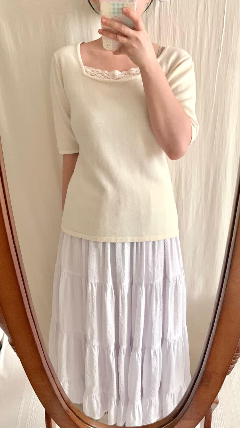 아이보리 스퀘어넥 레이스 반팔 니트 상품이미지3