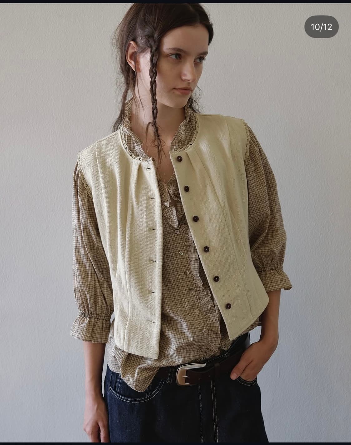 Viaplain victoria frill check blouse 상품이미지1