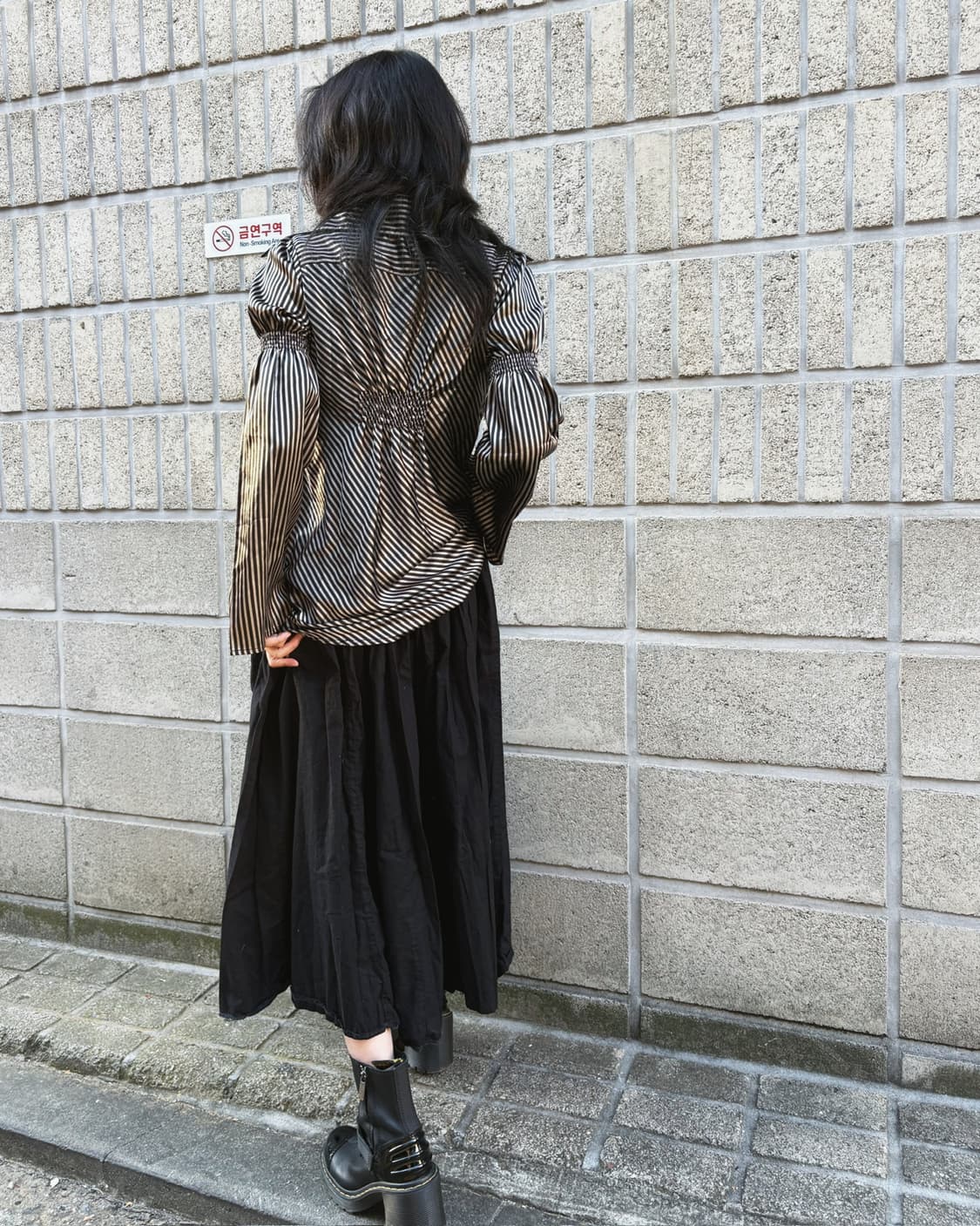 캐피탈 올 블랙 와이드 코튼 스커트 상품이미지5