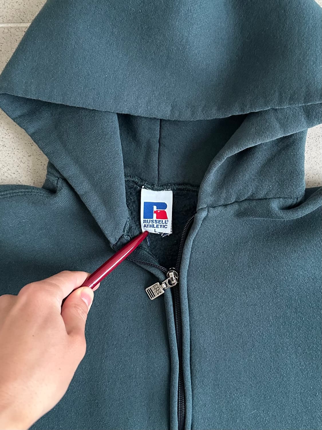 90s 빈티지 러셀 후드집업 그린 L 상품이미지6