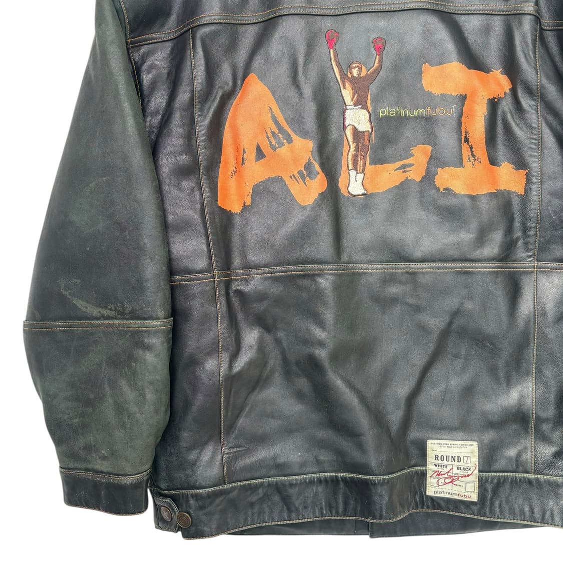 90s PLATINUM FUBU 무하마드 알리 리얼 레더 자켓 2XL 상품이미지3