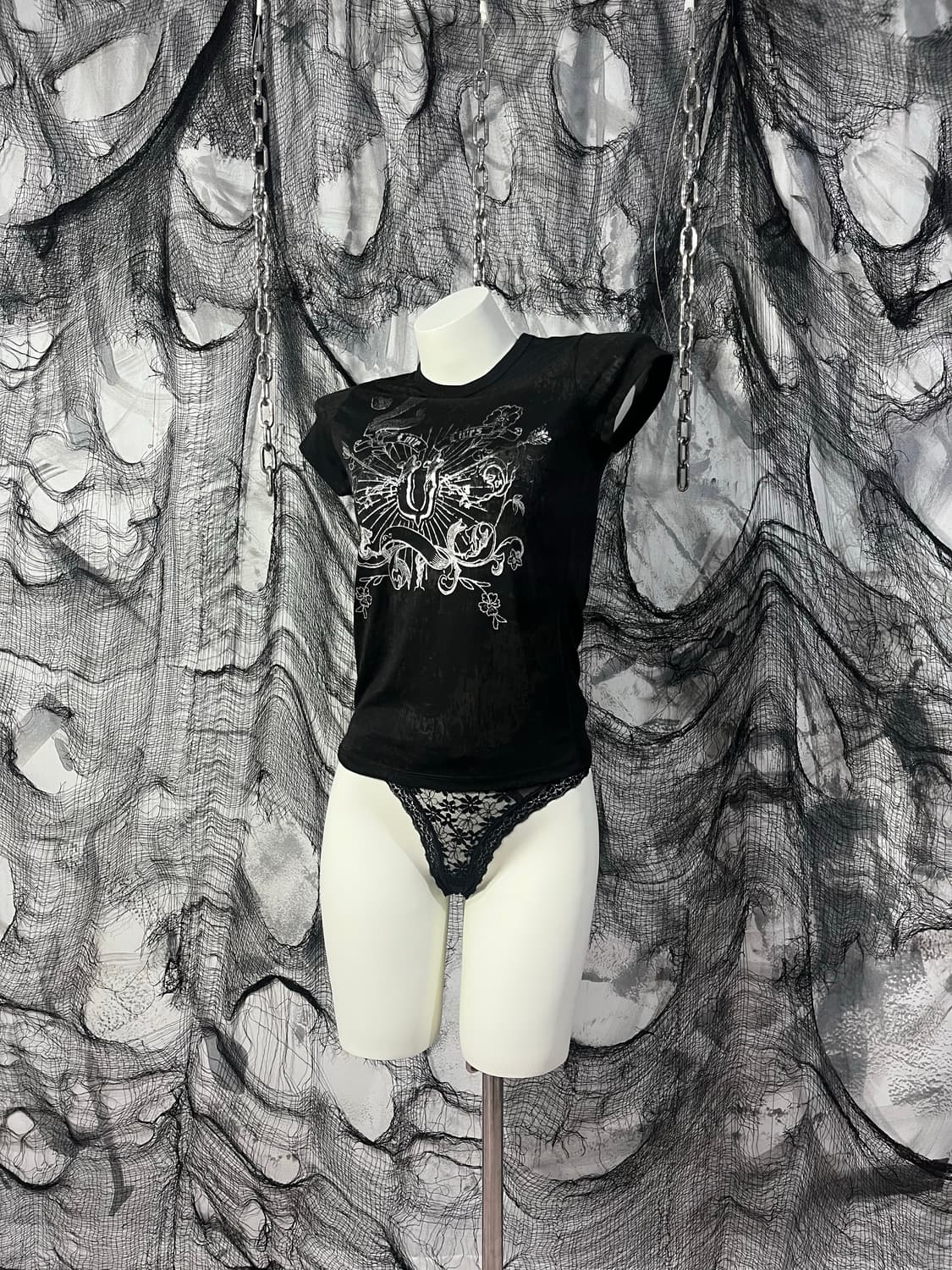 Y2K tie-die graphics See-through top 상품이미지1