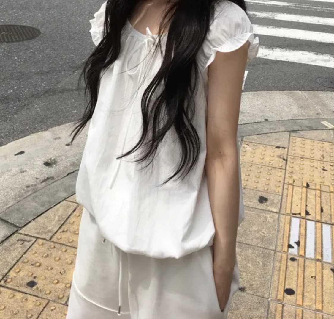 로야 코튼 매트 프릴 스트링 캡소매 상품이미지2