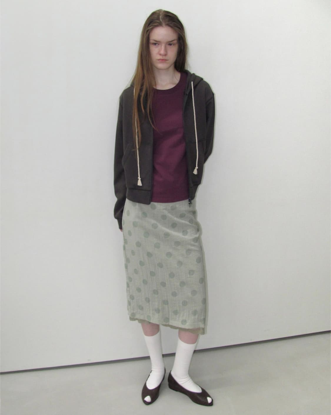 2 IN 1 도트 프린티드 쉬어 미디 스커트 상품이미지1