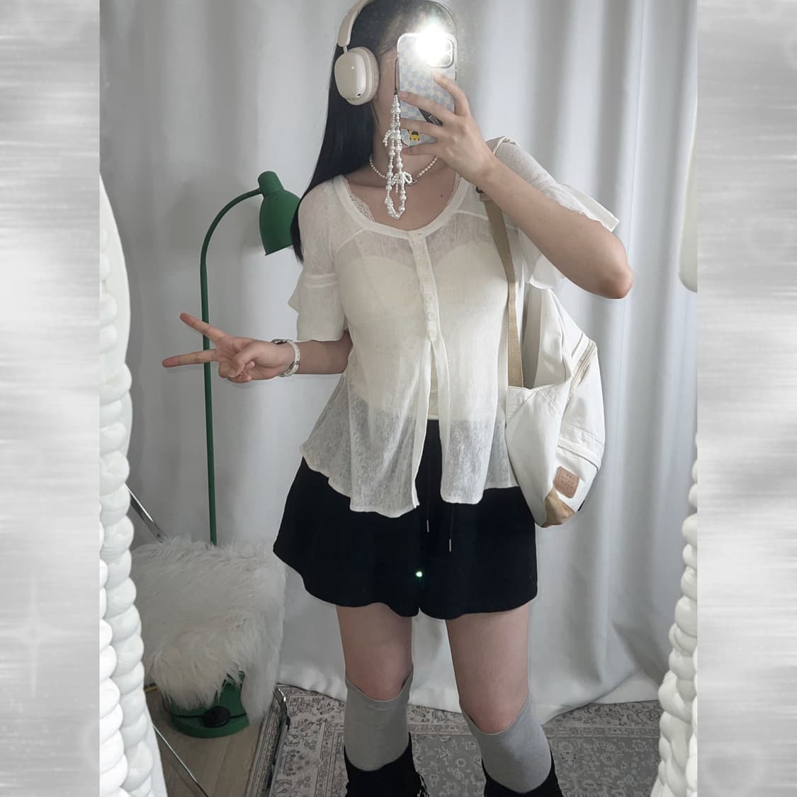 아르마니 익스체인지 화이트 앞 슬릿 반팔 가디건 상품이미지2