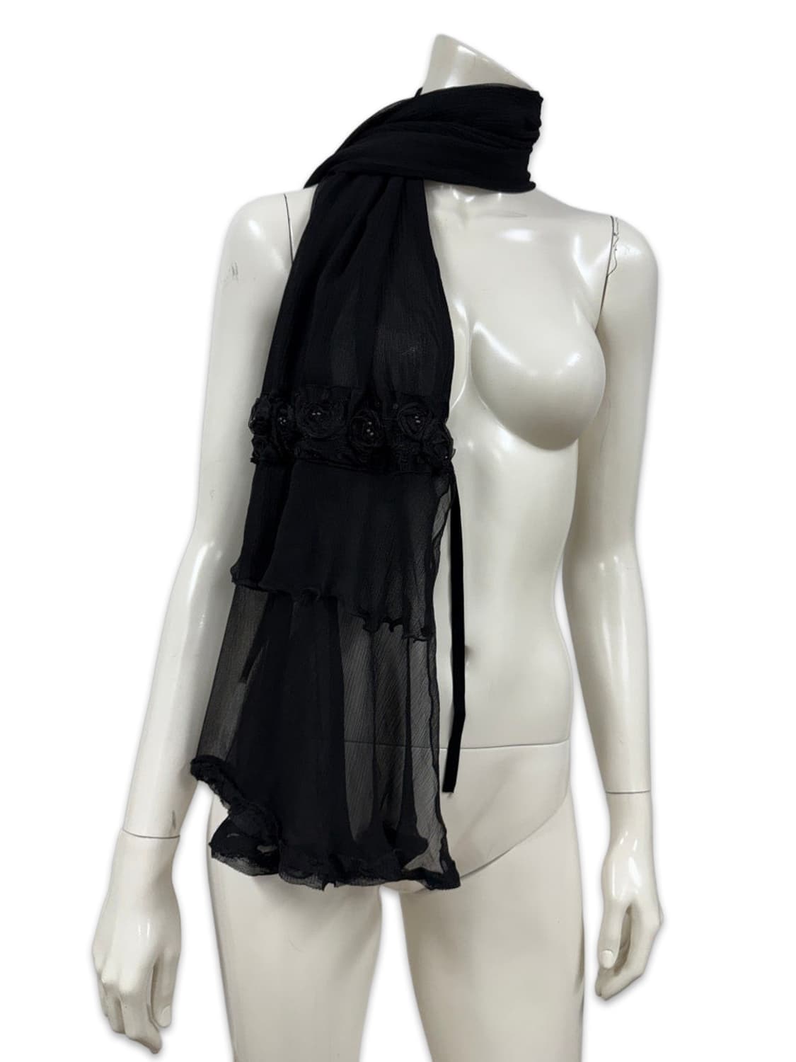 빈티지 블랙 시스루 로즈 2way 스카프 상품이미지4