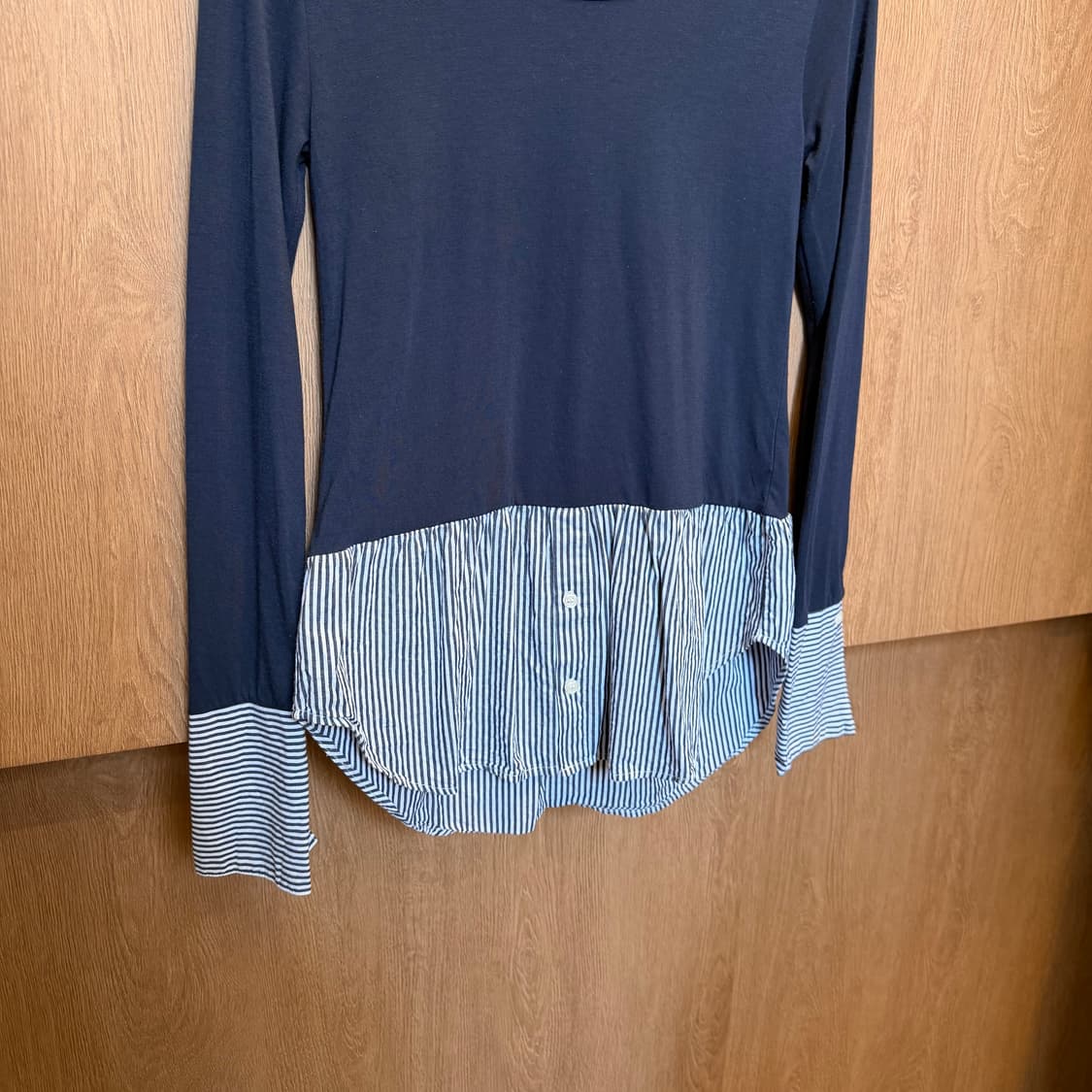 빈티지 긴팔 티셔츠 스트라이프 셔츠 레이어드 배색 디테일 네이비 상품이미지4