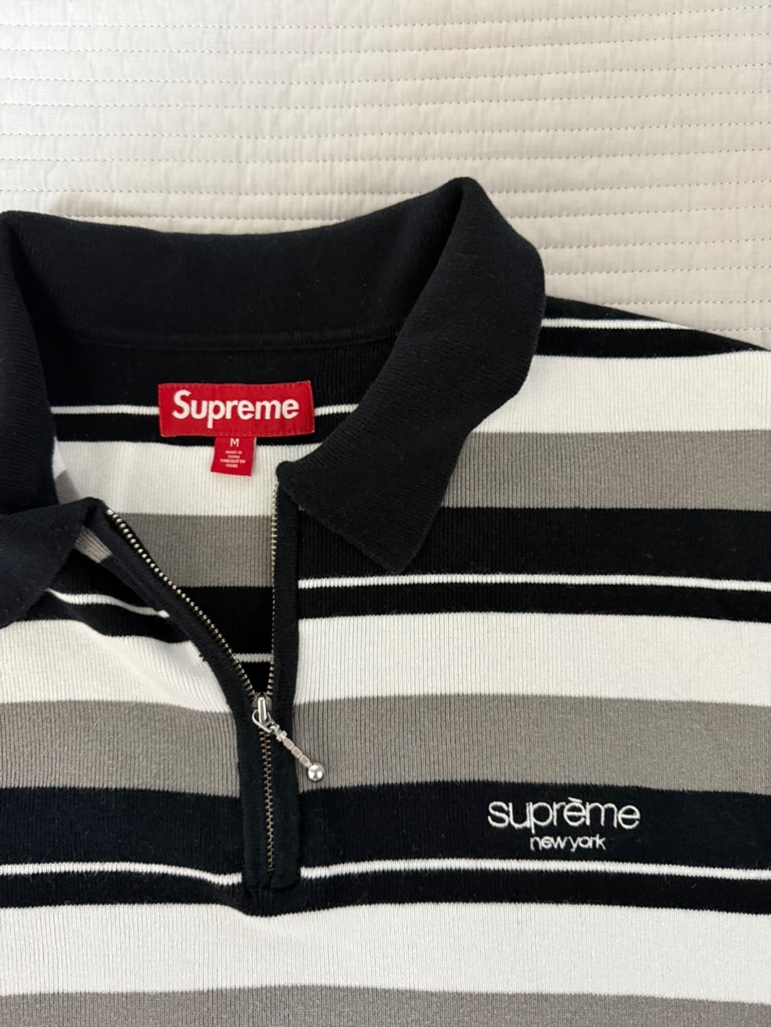 [M] 슈프림 스트라이프 집 롱슬리브 폴로 블랙 상품이미지3