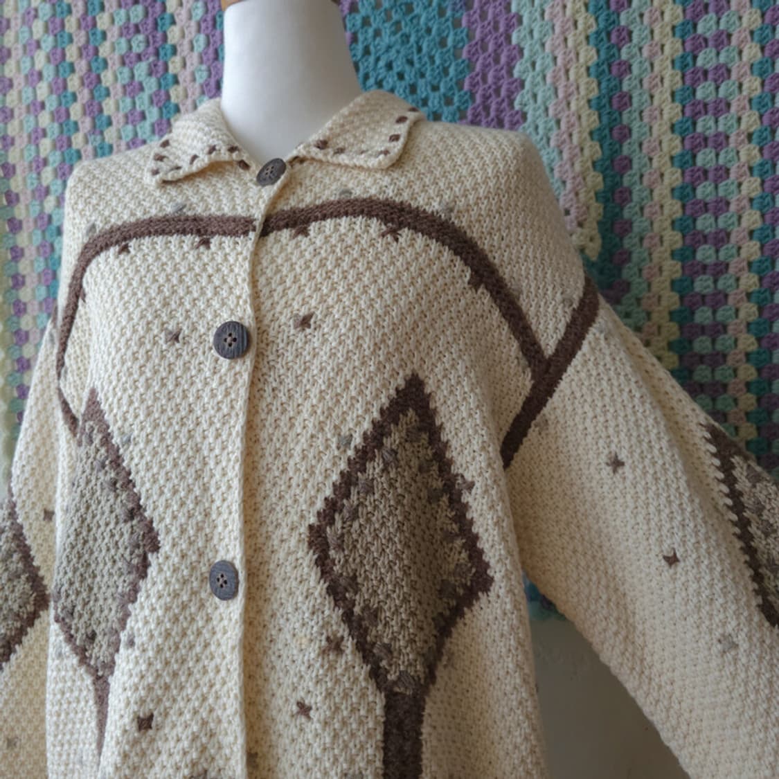 빈티지 아가일 니트 가디건 상품이미지4