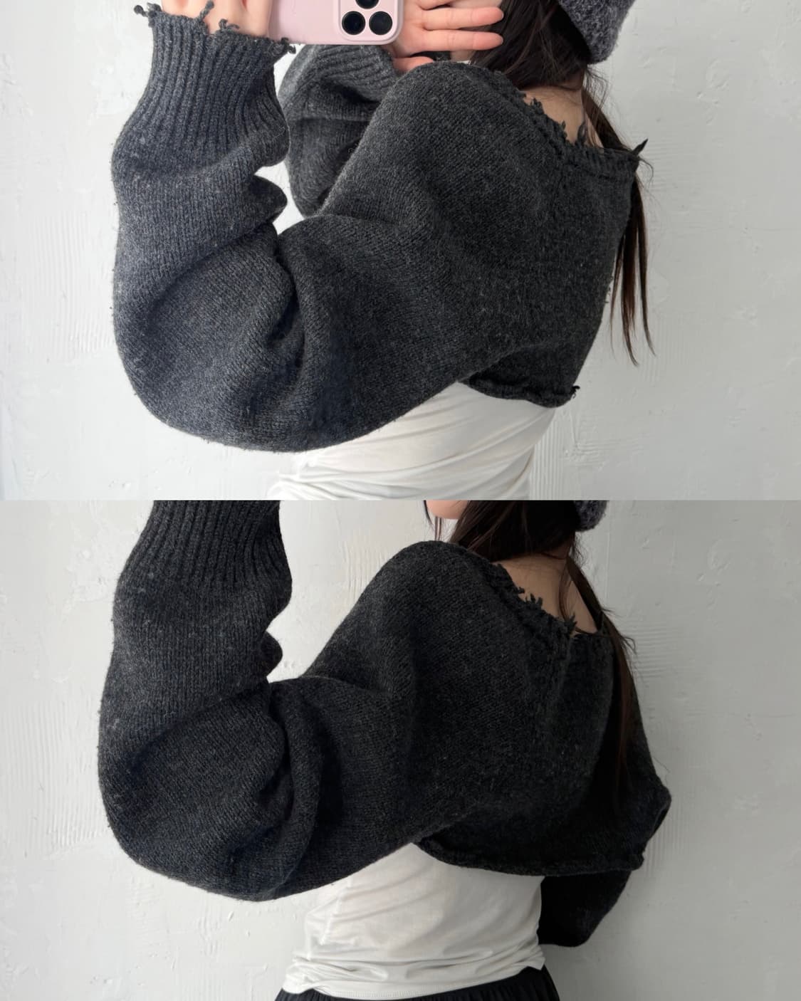 The Open Products 더오픈프로덕트 데미지드 볼레로 차콜 컬러 상품이미지2