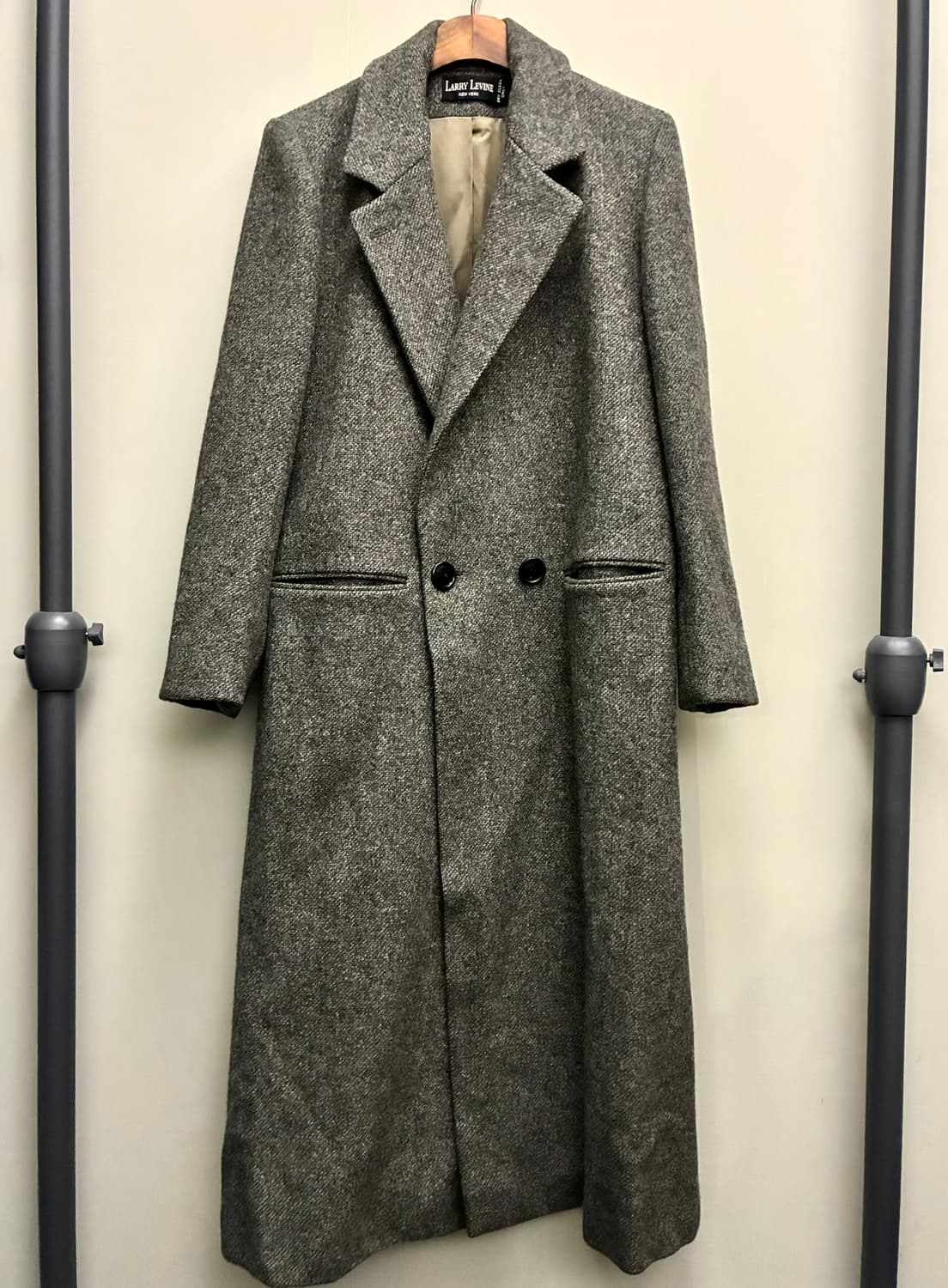 90s USA LARRY LEVINE 울 헤링본 더블 브레스티드 롱코트 상품이미지1