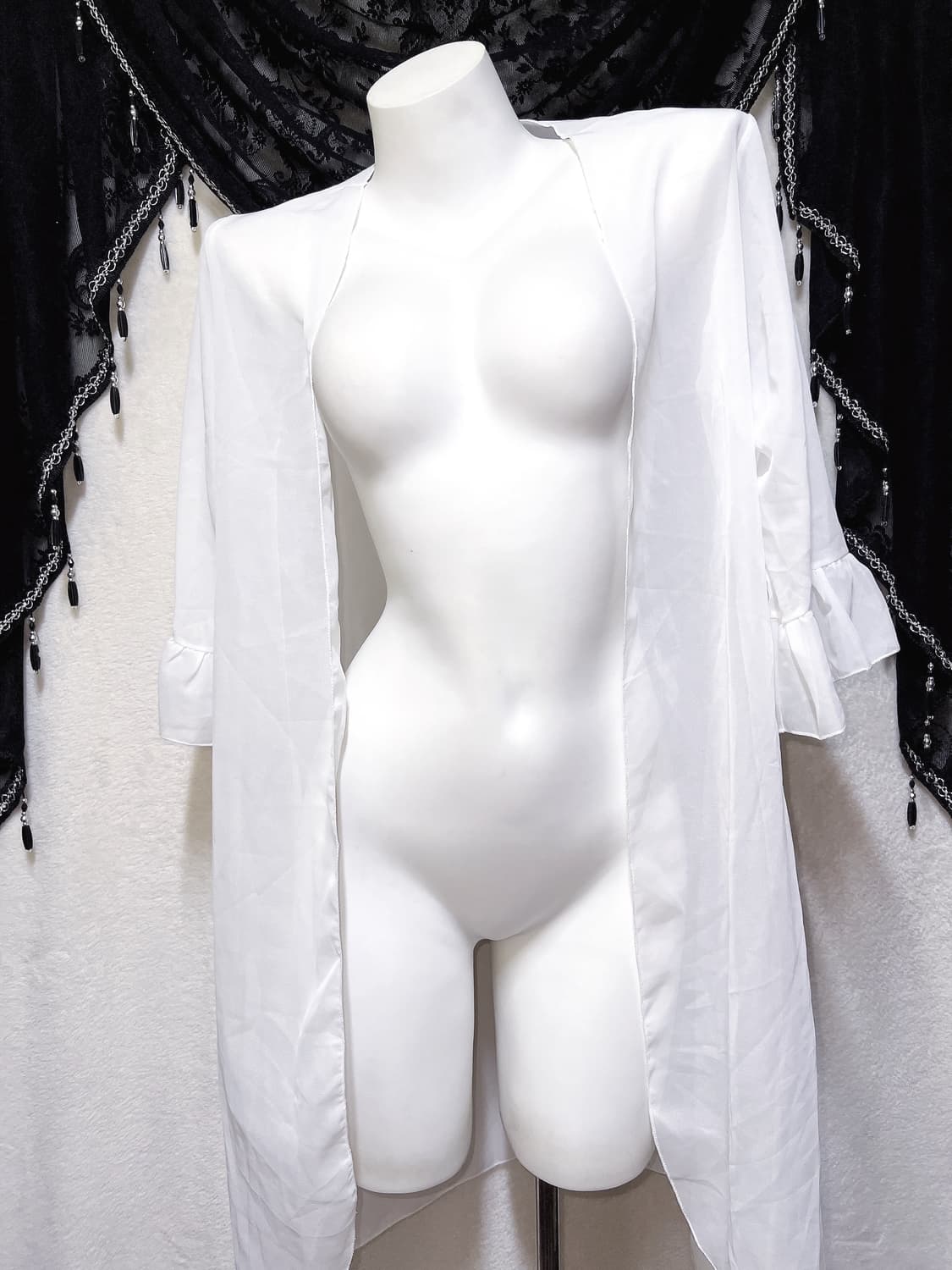 퓨어 화이트 러플 쉬폰 로브 가운 비치웨어 가디건 페어리 아방가르드 핀터 상품이미지6