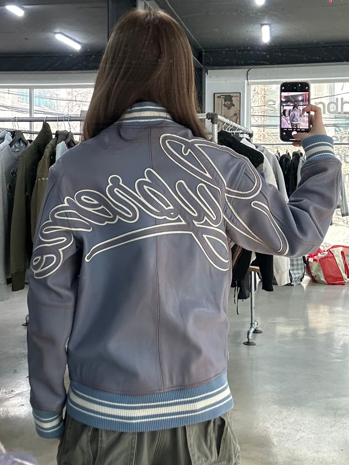 슈프림 19SS 원 레더 바시티자켓 블루 상품이미지1