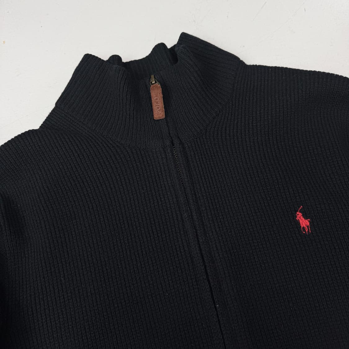 폴로 포니 엘보우패치 램스울 니트집업 블랙 상품이미지3