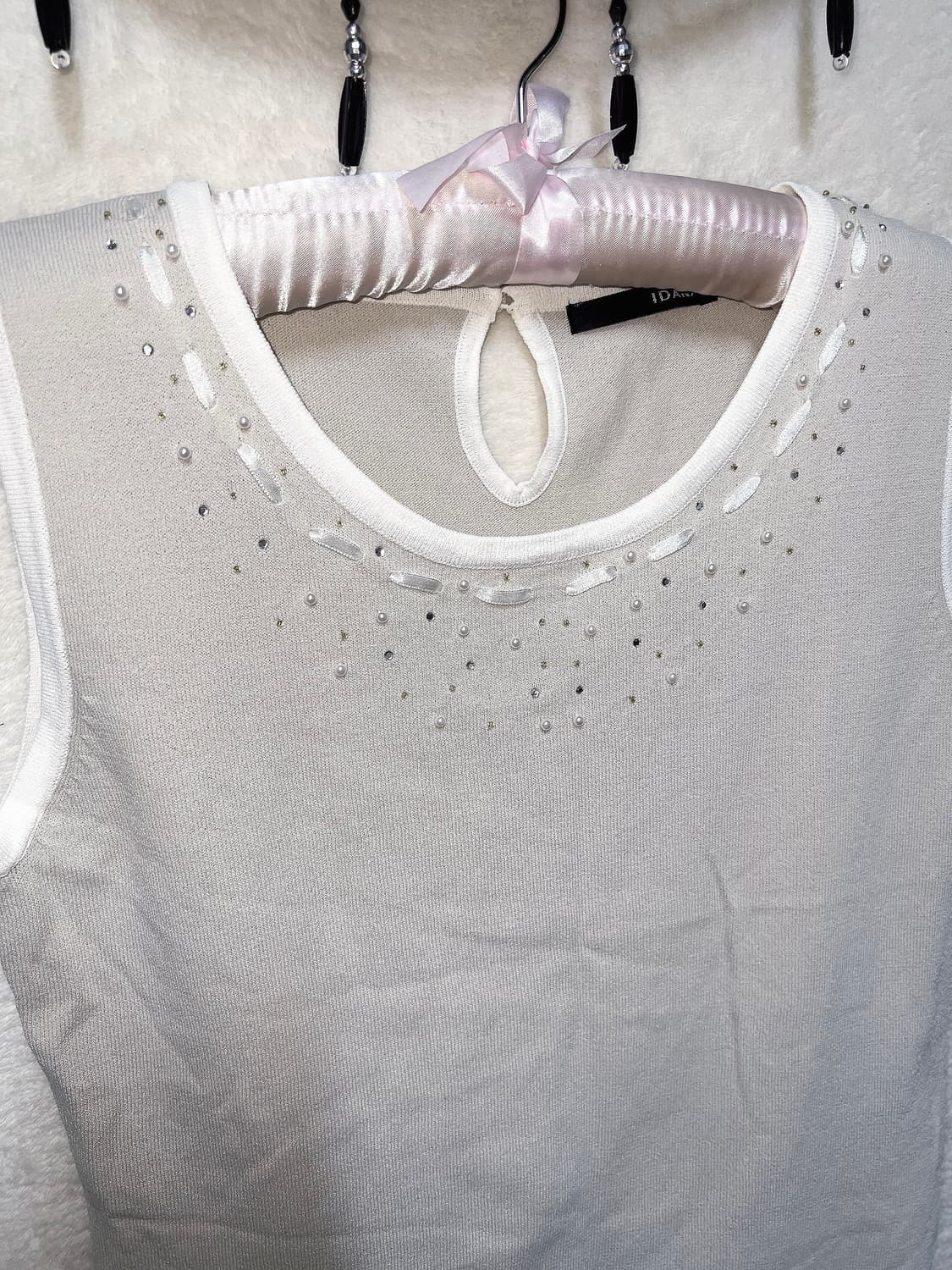 로맨틱갸루 라떼 진주 비즈장식 슬리브리스 나시 로걀탑 핀터 모리 너드 상품이미지7