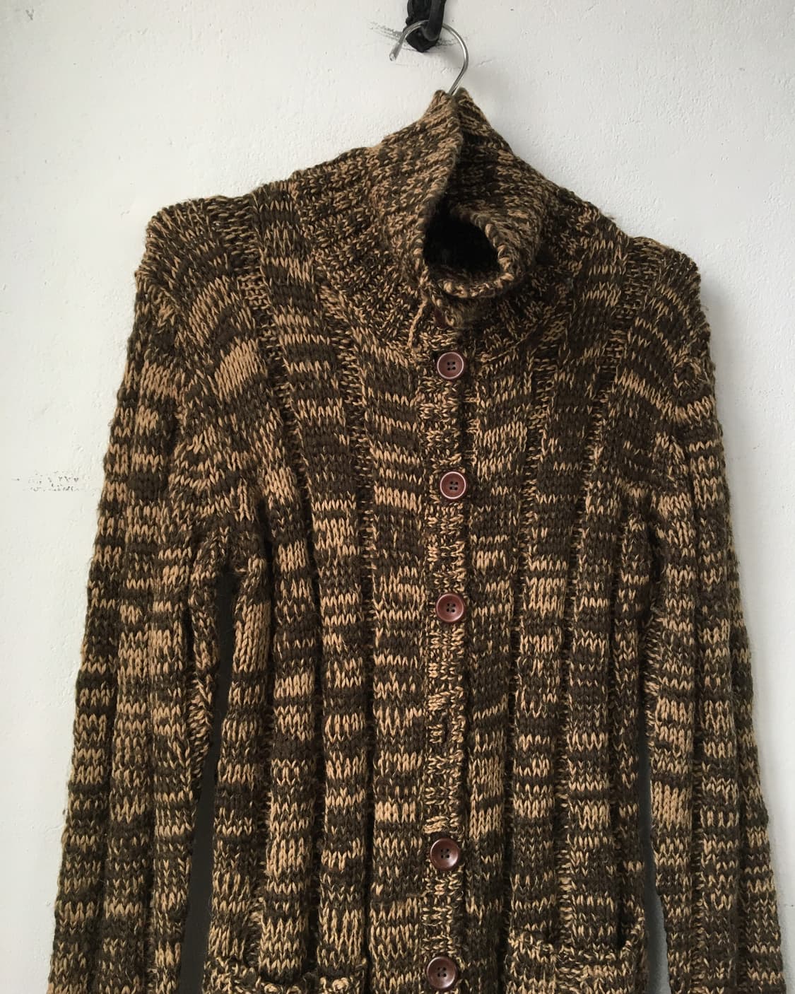 Belted high neck long knit cardigan 상품이미지4