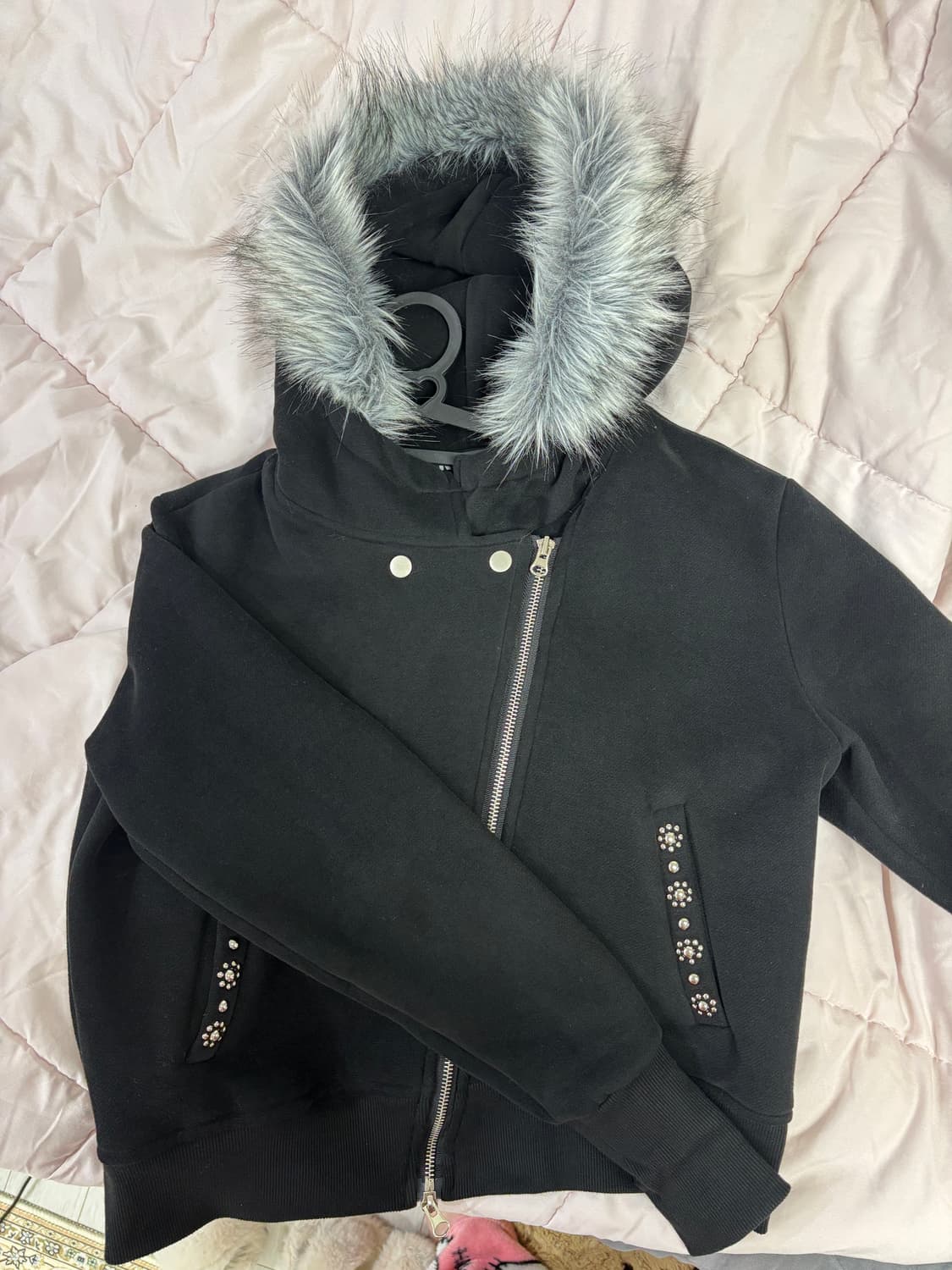 스터드 퍼 후드집업 상품이미지2