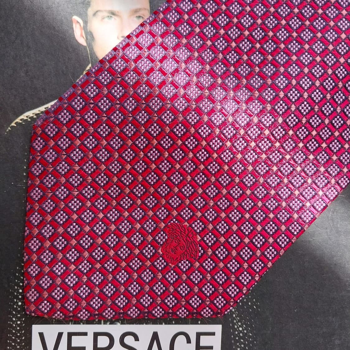 베르사체 실크 레드 자카드 넥타이 9cm A+등급 K2498 상품이미지7