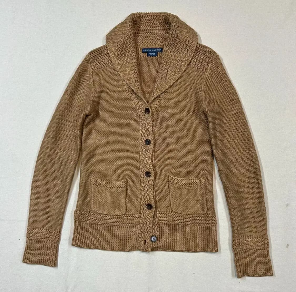 여S) 랄프로렌 브라운 린넨 숄카라 가디건 상품이미지1