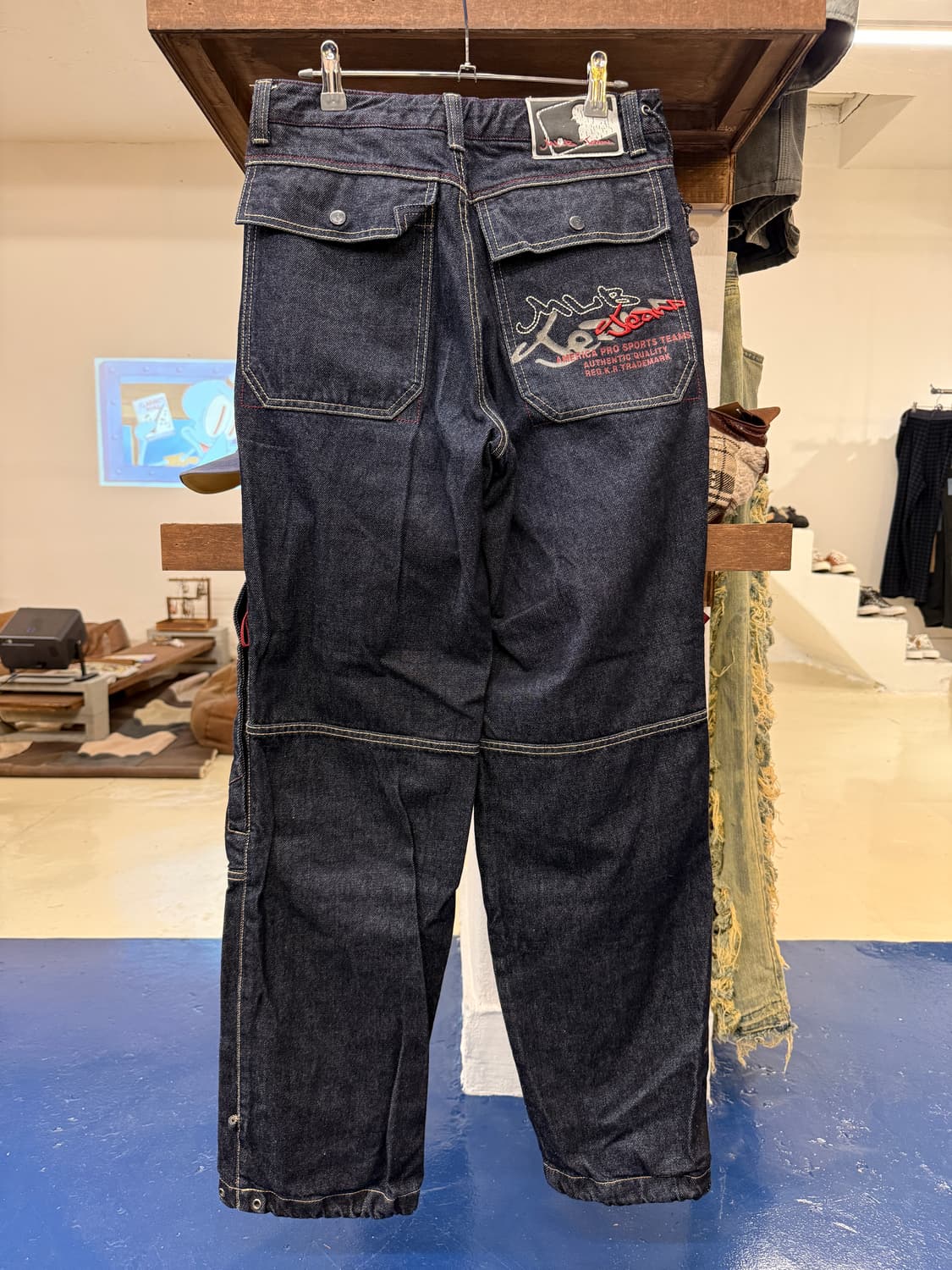 2000s MLB 스티치 더블니 데님 팬츠 상품이미지4