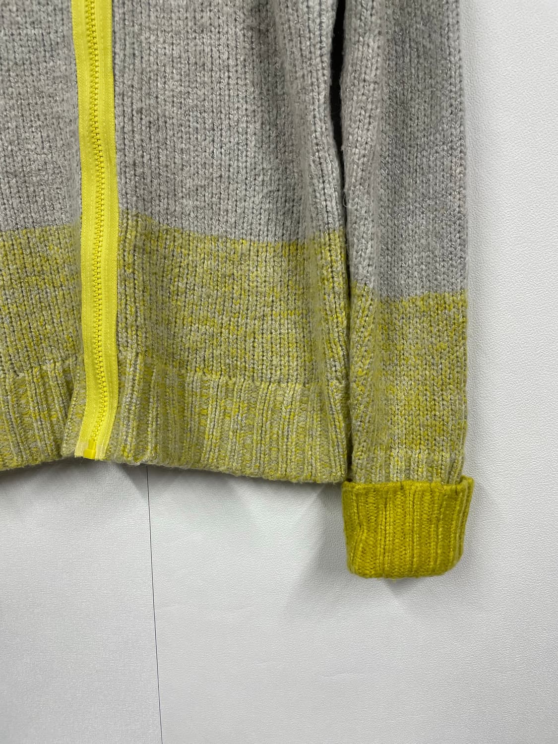 빈티지 옐로우 그레이 니트 집업 가디건 상품이미지2