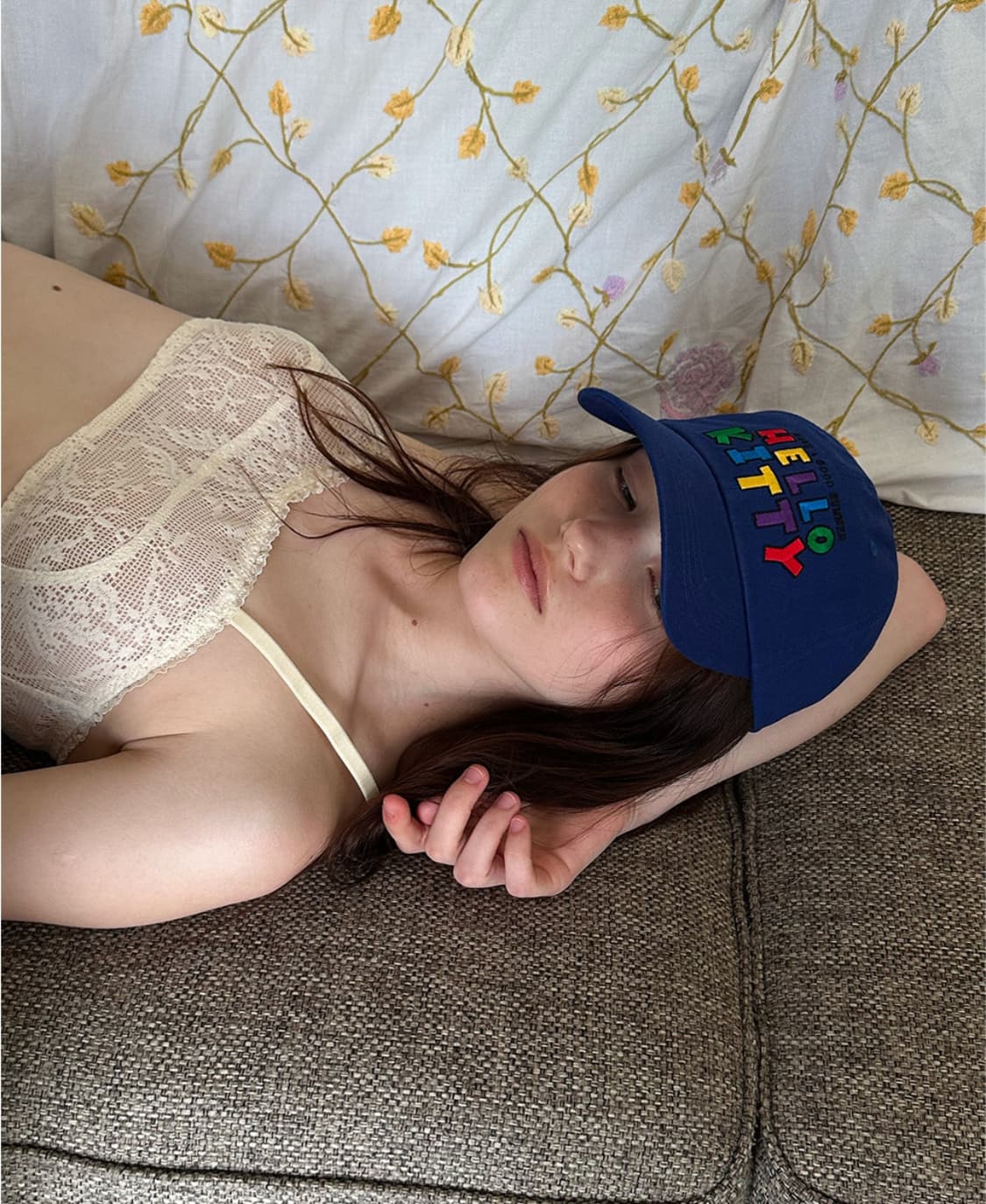 새상품) 파르벵 태닝 헬로키티 자수 볼캡 블루 상품이미지5