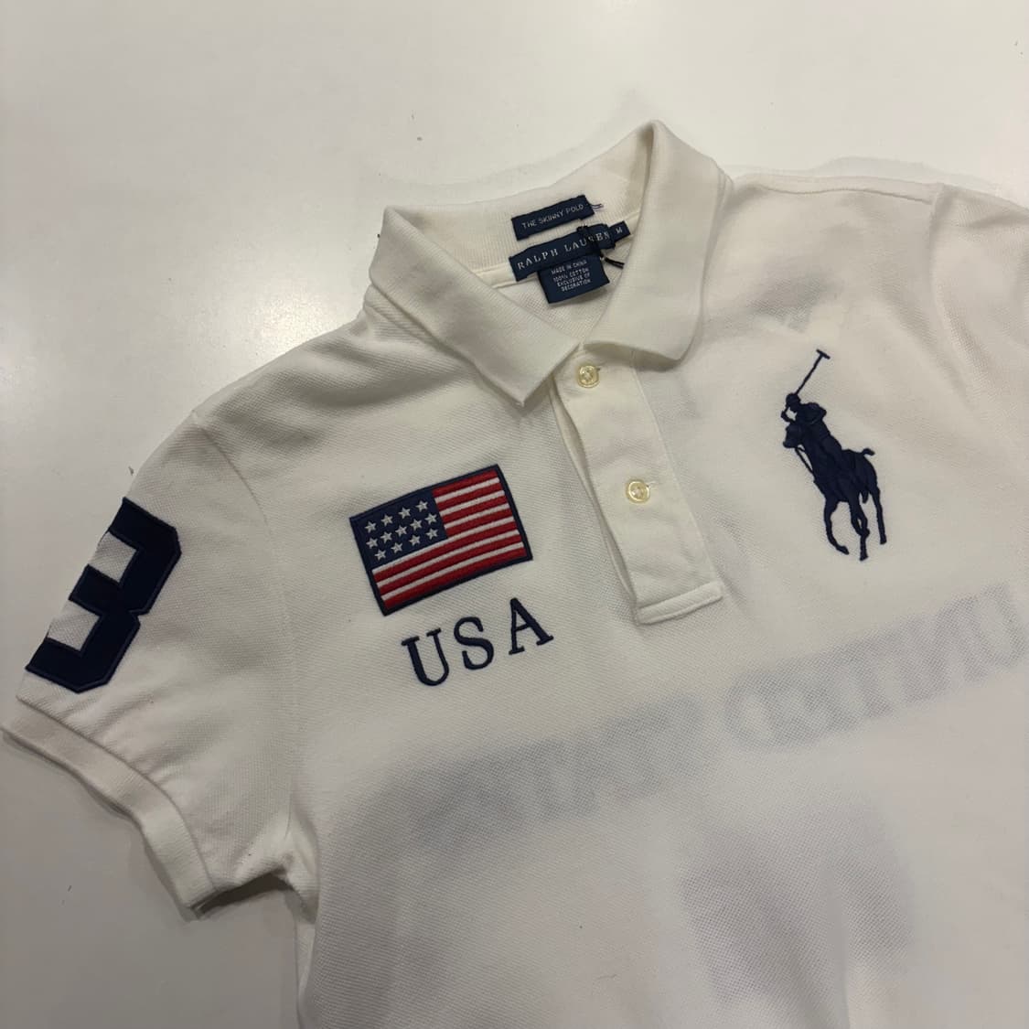 [M] 폴로 랄프로렌 USA 성조기 반팔 카라티 화이트 B818 상품이미지3