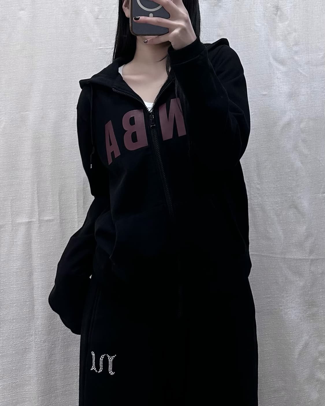 NBA 블랙 버건디로고 후드집업 상품이미지3