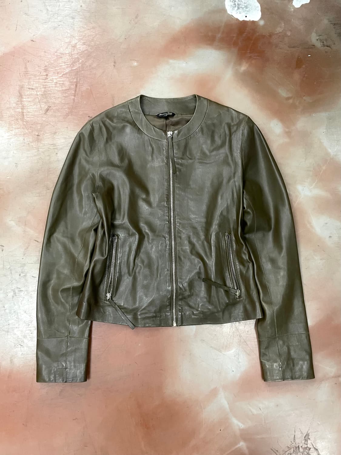 Khaki Slim Leather Jacket 상품이미지3