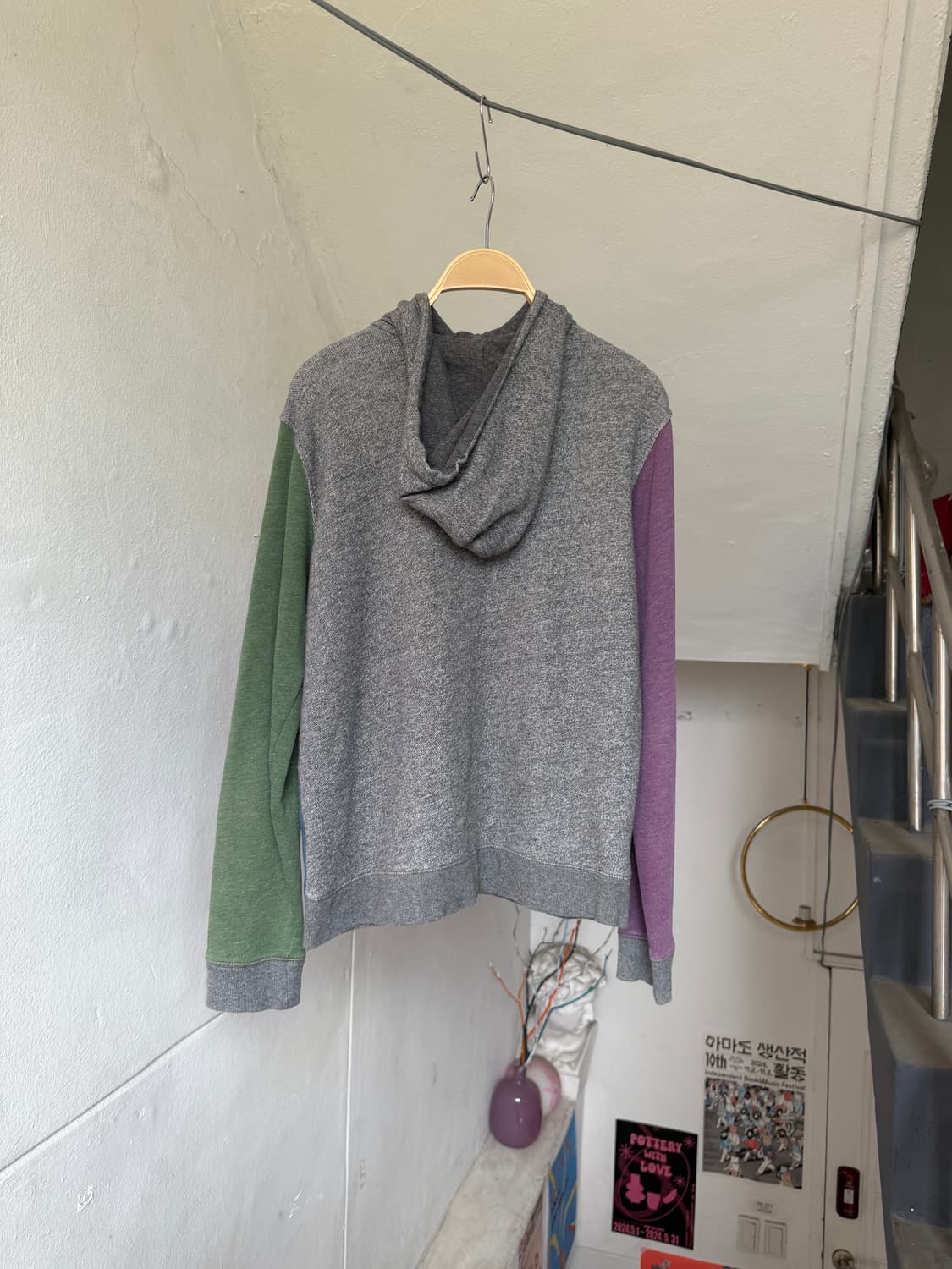 코튼 100% 빈티지 배색 후드집업 상품이미지5