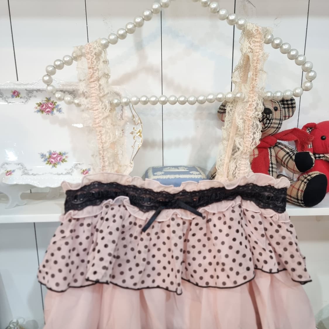 (트랄라라) 핑크 도트 캉캉 레이스 끈원피스 상품이미지6