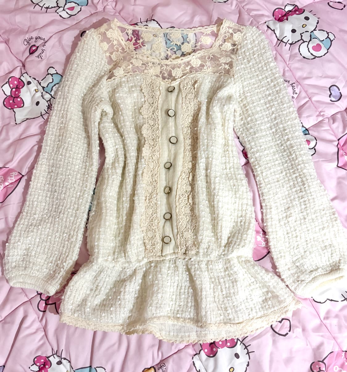 리즈리사 레이스 니트 블라우스 탑 장미 프릴 상품이미지1