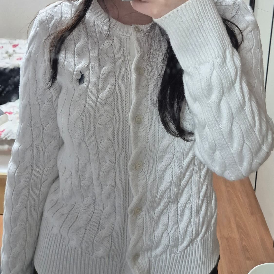 폴로 랄프로렌 케이블/꽈배기 가디건 화이트 여성 M 상품이미지4