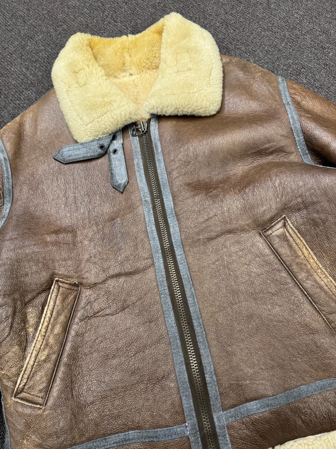 L)B-3 빈티지 램 스킨 브라운 무스탕 상품이미지3