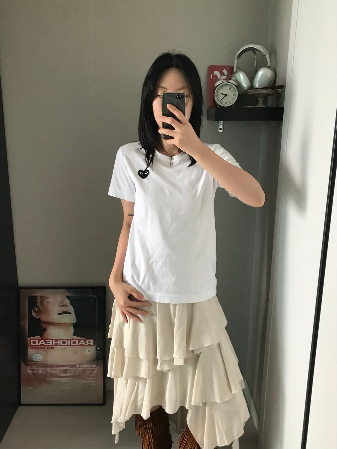 꼼데가르송 블랙하트 와펜 화이트 반팔티 상품이미지2