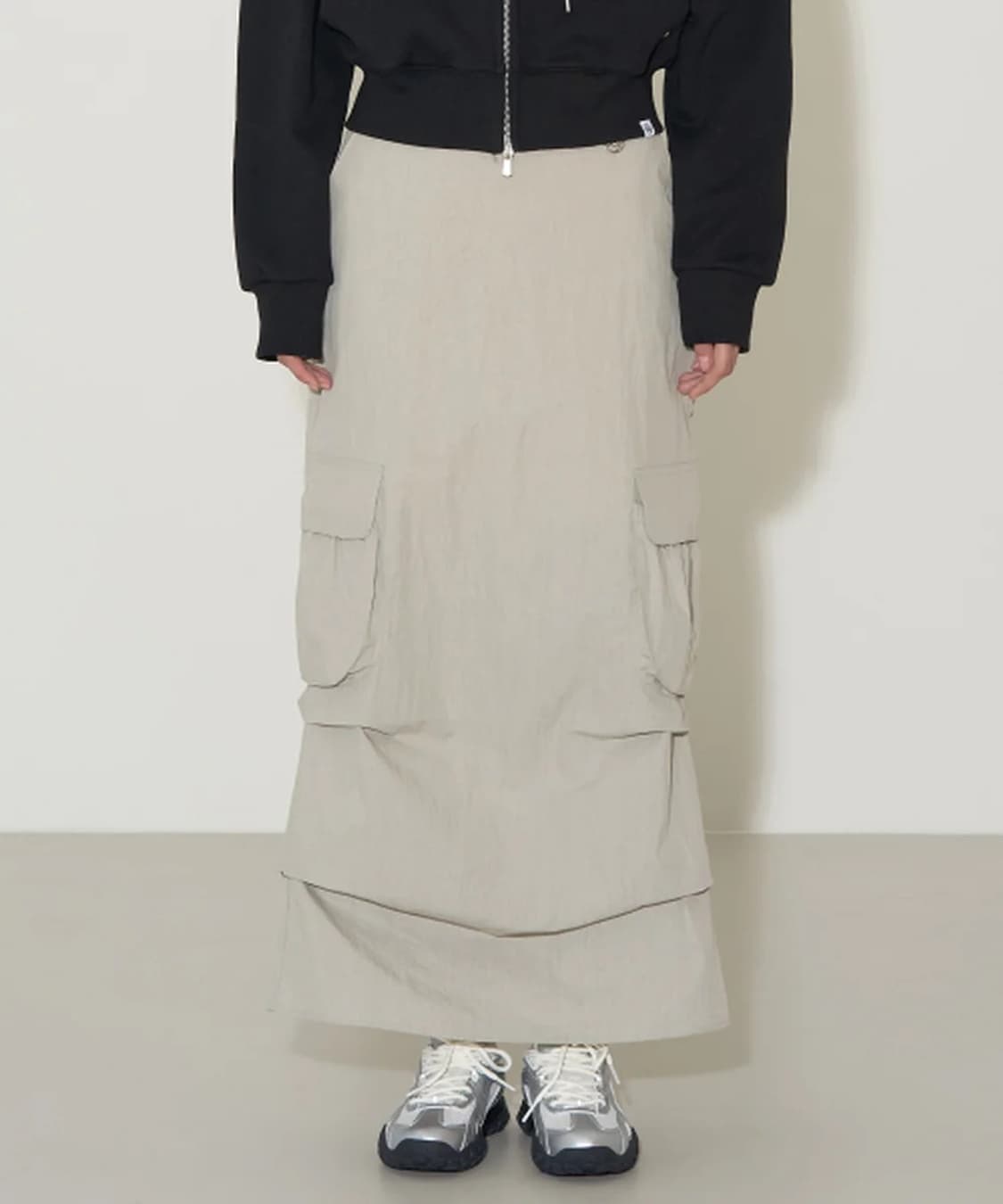 [ILLIGO 일리고]  나일론 카고 롱 스커트 그레이 상품이미지1
