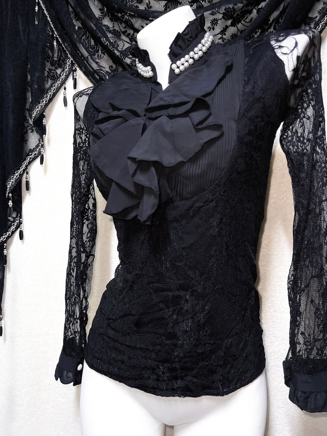 로맨틱고딕 고스로리 펑크 레이스 시스루 블라우스 로걀탑 오네갸루 공겜 상품이미지5