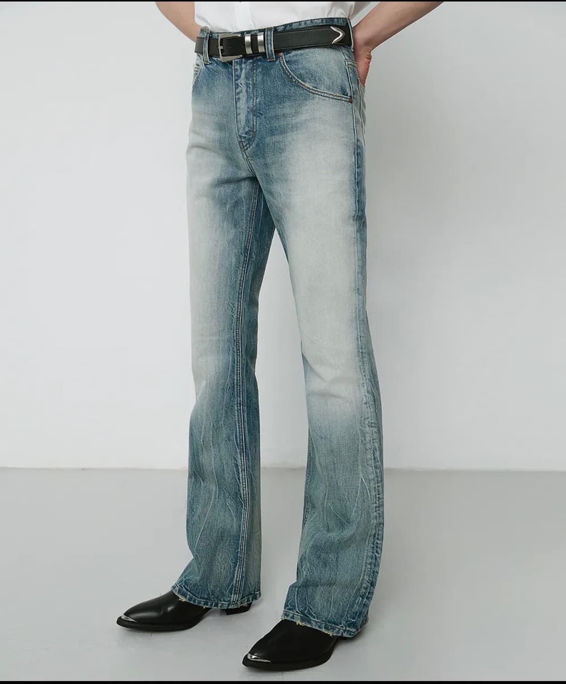 엘무드 슬래시 플레어 데님 팬츠 빈티지 블루 46 상품이미지2