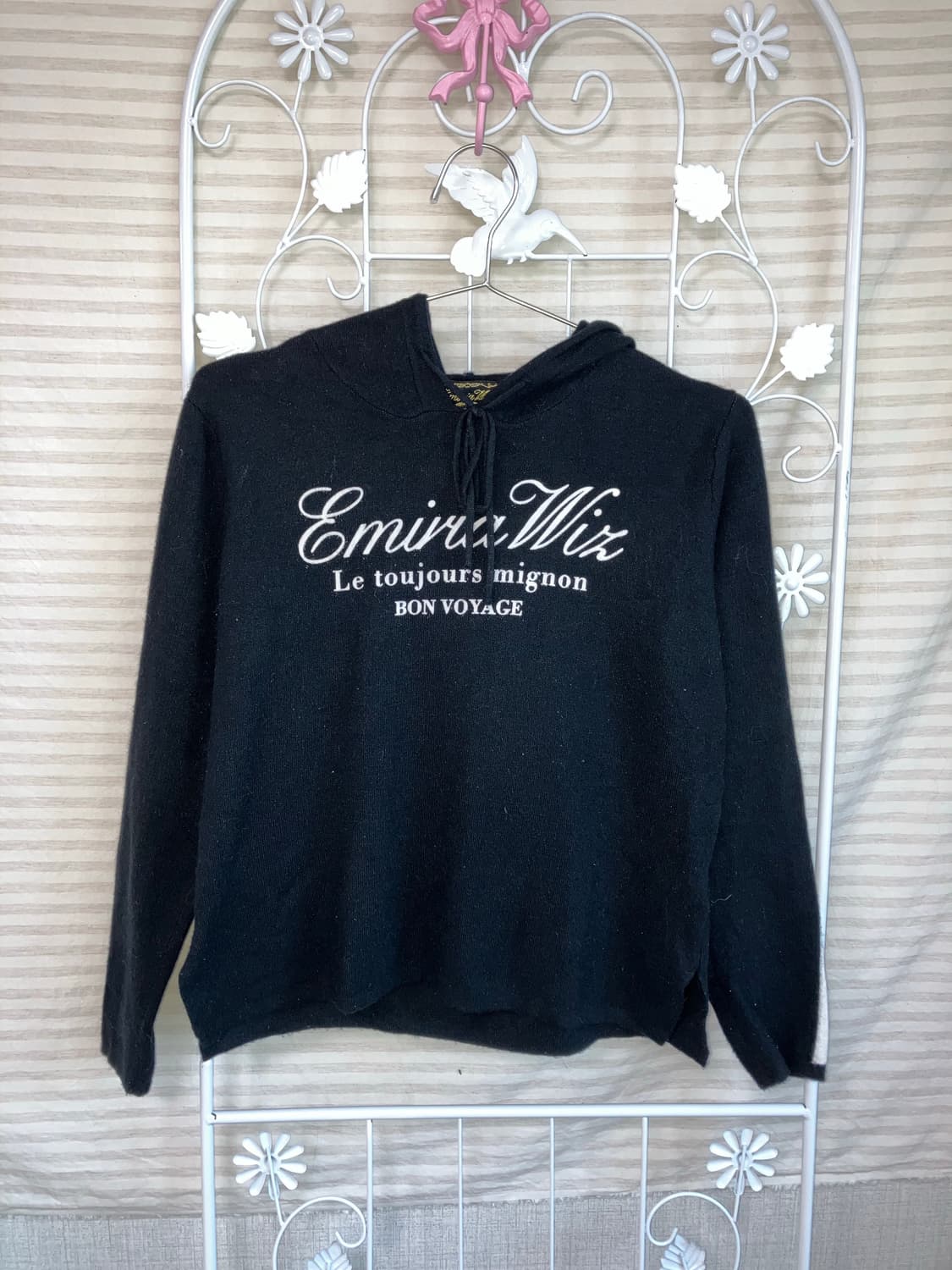 빈티지 블랙 화이트 배색 레터링 후드 y2k 스트릿 갸루 펑키   상품이미지4