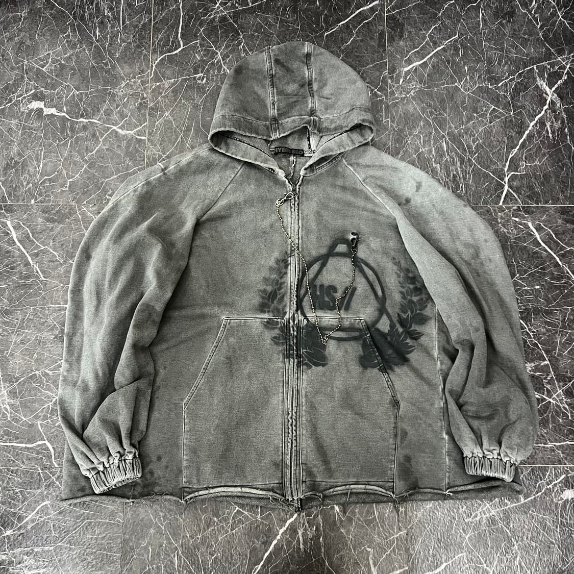 헤인서 더티 피그먼트 체인 후드집업 다크 그레이 상품이미지2