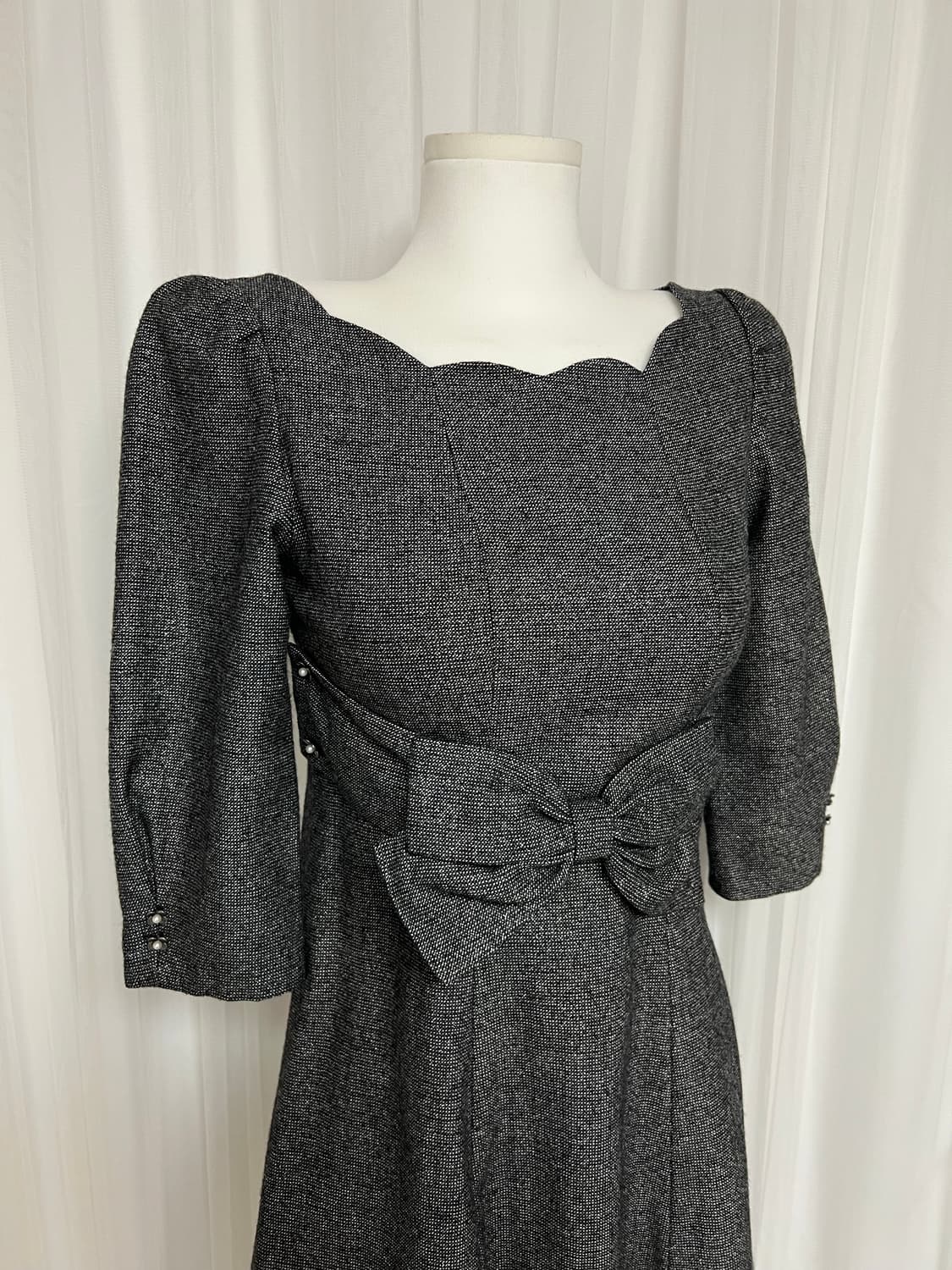 회색 트위드 플라워버튼 리본 원피스 상품이미지10