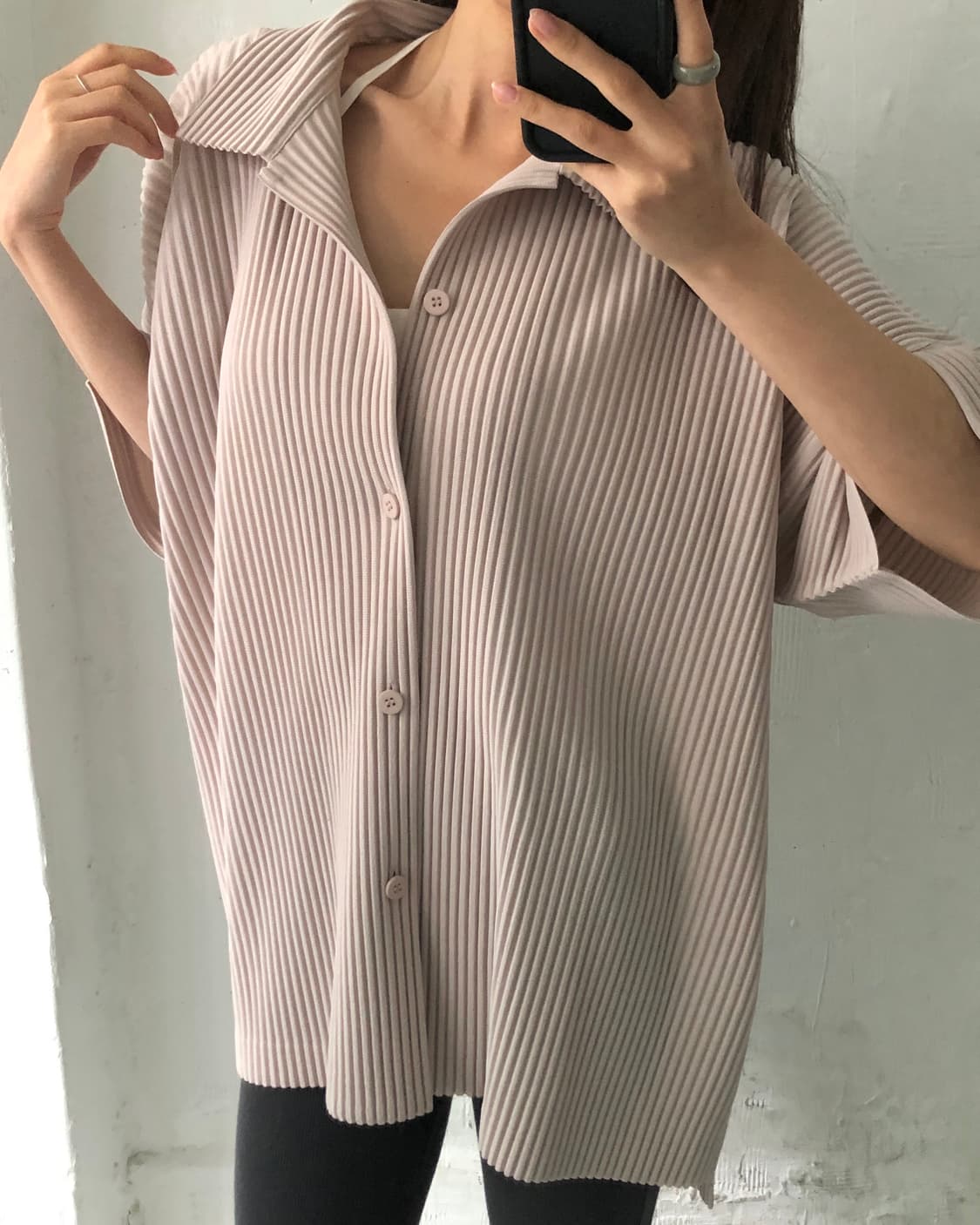 Issey Miyake 옴므플리세 베이비핑크 플리츠 반팔 셔츠 상품이미지3