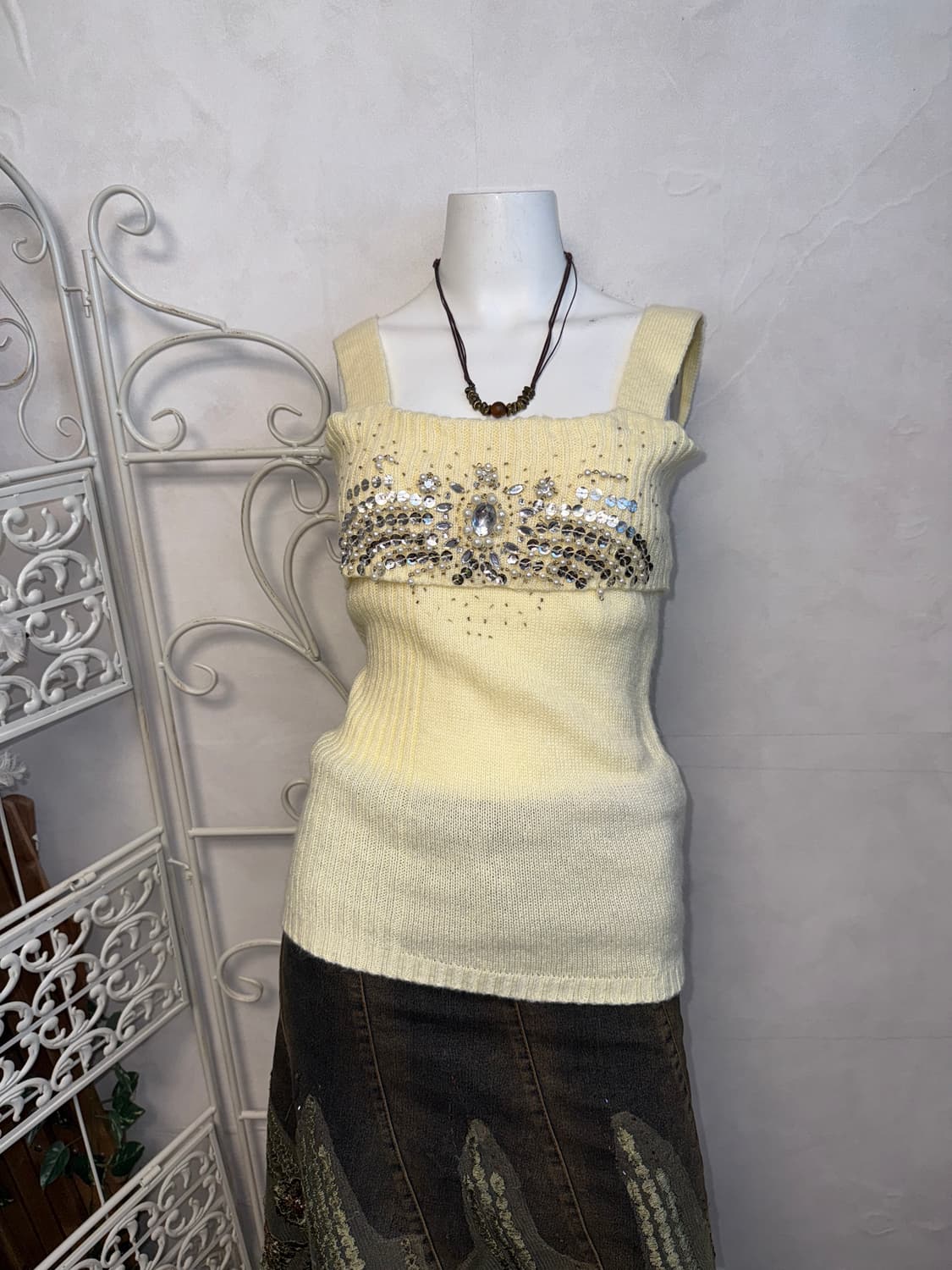 Ivory fairy cubic spangled knit 슬리브리스 상품이미지2