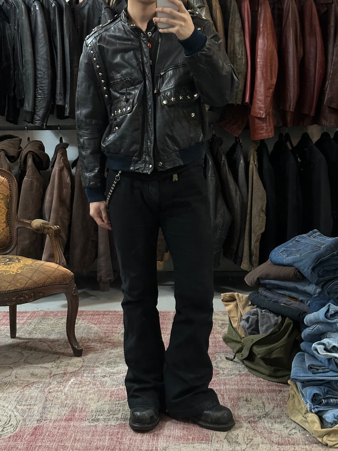 90's 빈티지 스터드 레더 봄버 빈티지 레더 자켓 상품이미지2