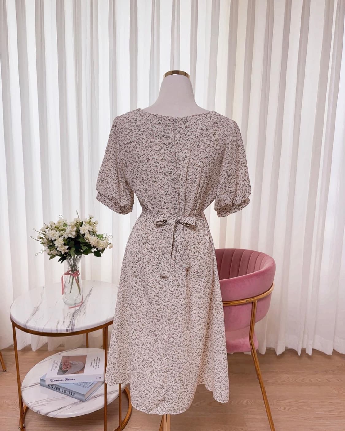 스퀘어넥 벌룬소매 플라워 레이스 원피스 상품이미지5