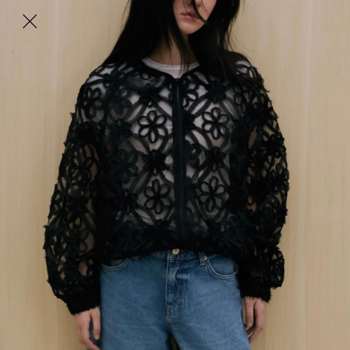 자라 블랙 플라워 레이스 집업 가디건 상품이미지3