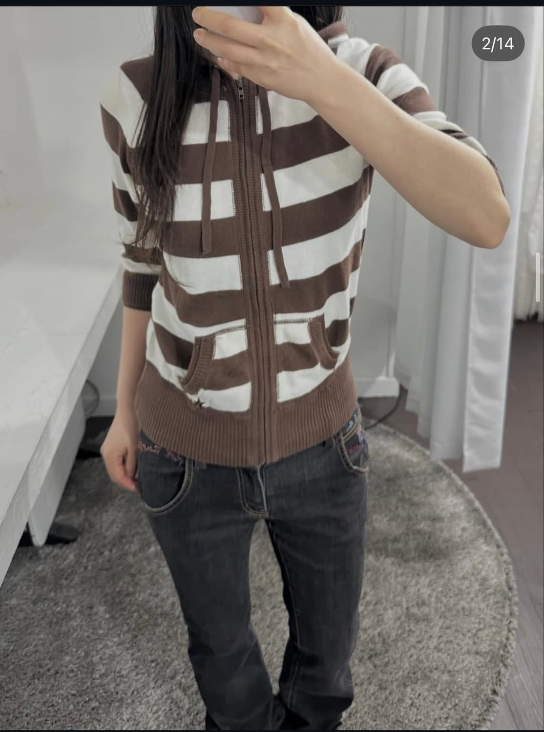 garage brown stripe hood zipup 상품이미지2