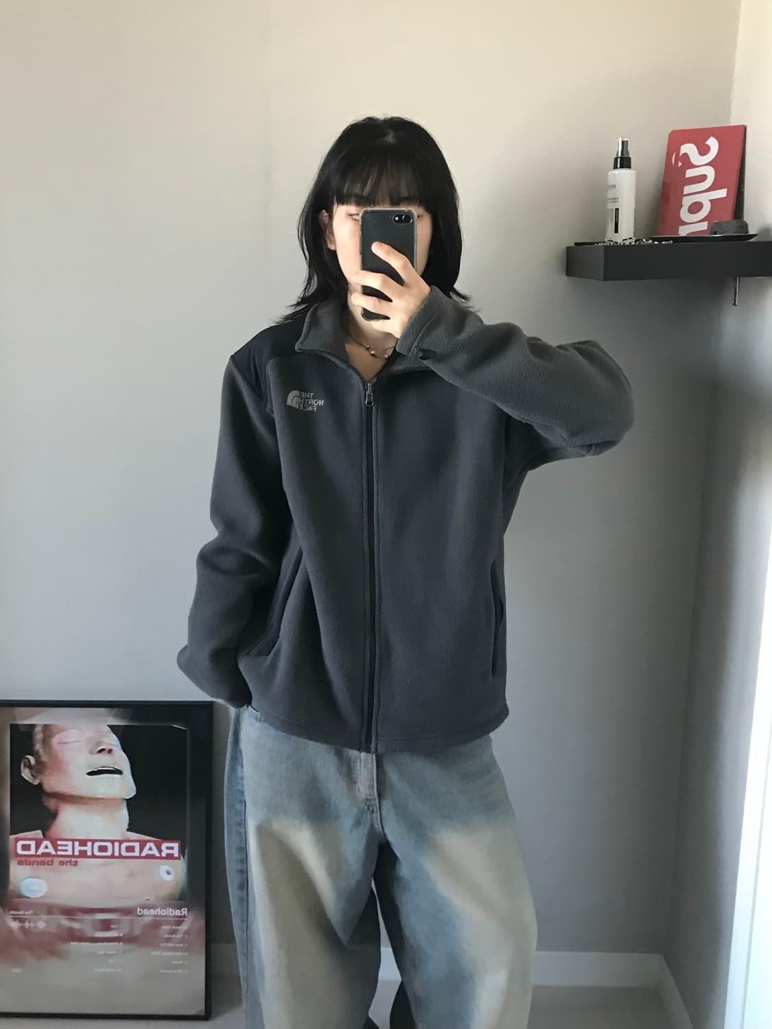 노스페이스 로고 그레이 플리스 집업 상품이미지1