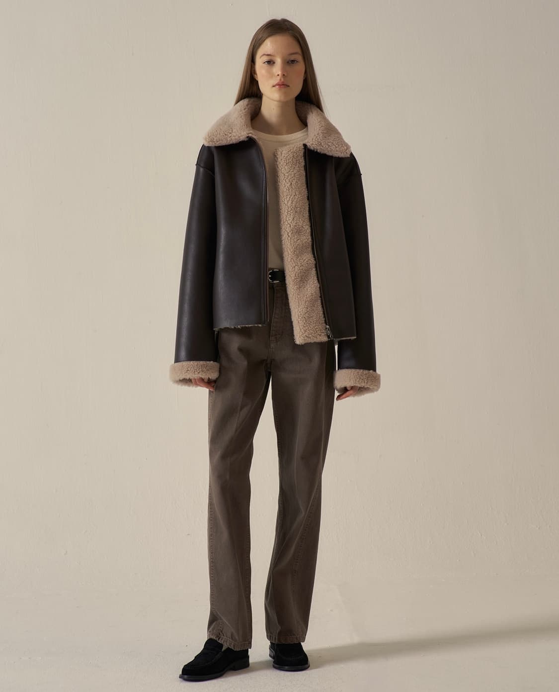 파사드패턴 램스울 리버시블 무스탕 브라운 상품이미지1